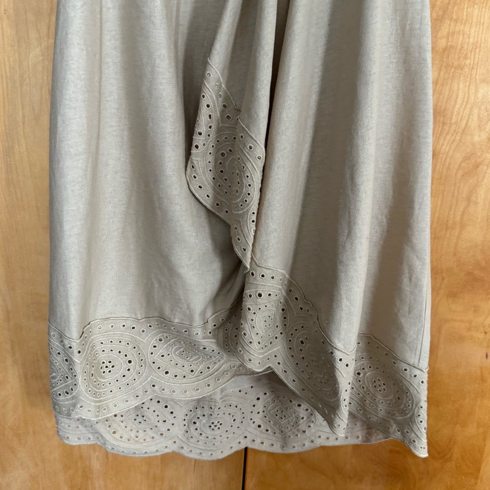 Jason Wu Embroidered Eyelet tan front ruffle handkerchief faux-wrap linen skirt - Picture 6 of 9
